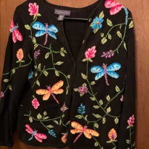 Elegant Black Cardigan with Vibrant Embroidery